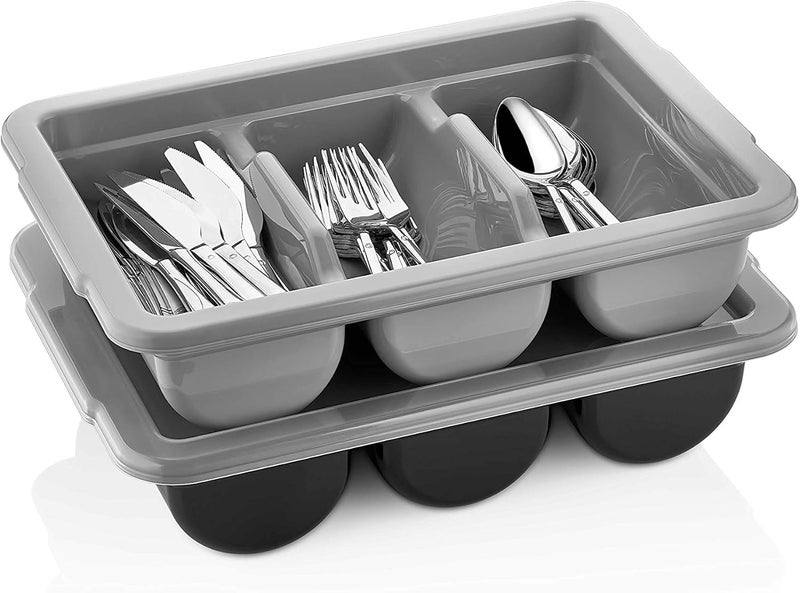 Gastroplast Cutlery Box Tray with 3 Compartments - Grey Polypropylene BPA-Free - Image 2